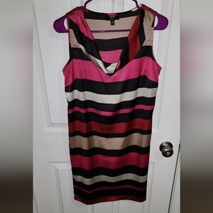 MSK Striped Sleeveless Dress in Pink, Black, and Tan